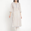 Blue And White Cotton Printed Straight Kurta