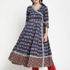 Blue Cotton Dabu Hand Block Printed Angrakha Kurta