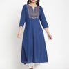 Blue Embroidered A-Line Kurta