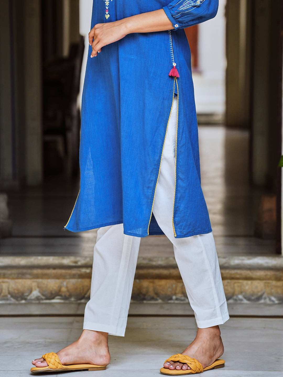 Blue Embroidered Designer Straight Kurta