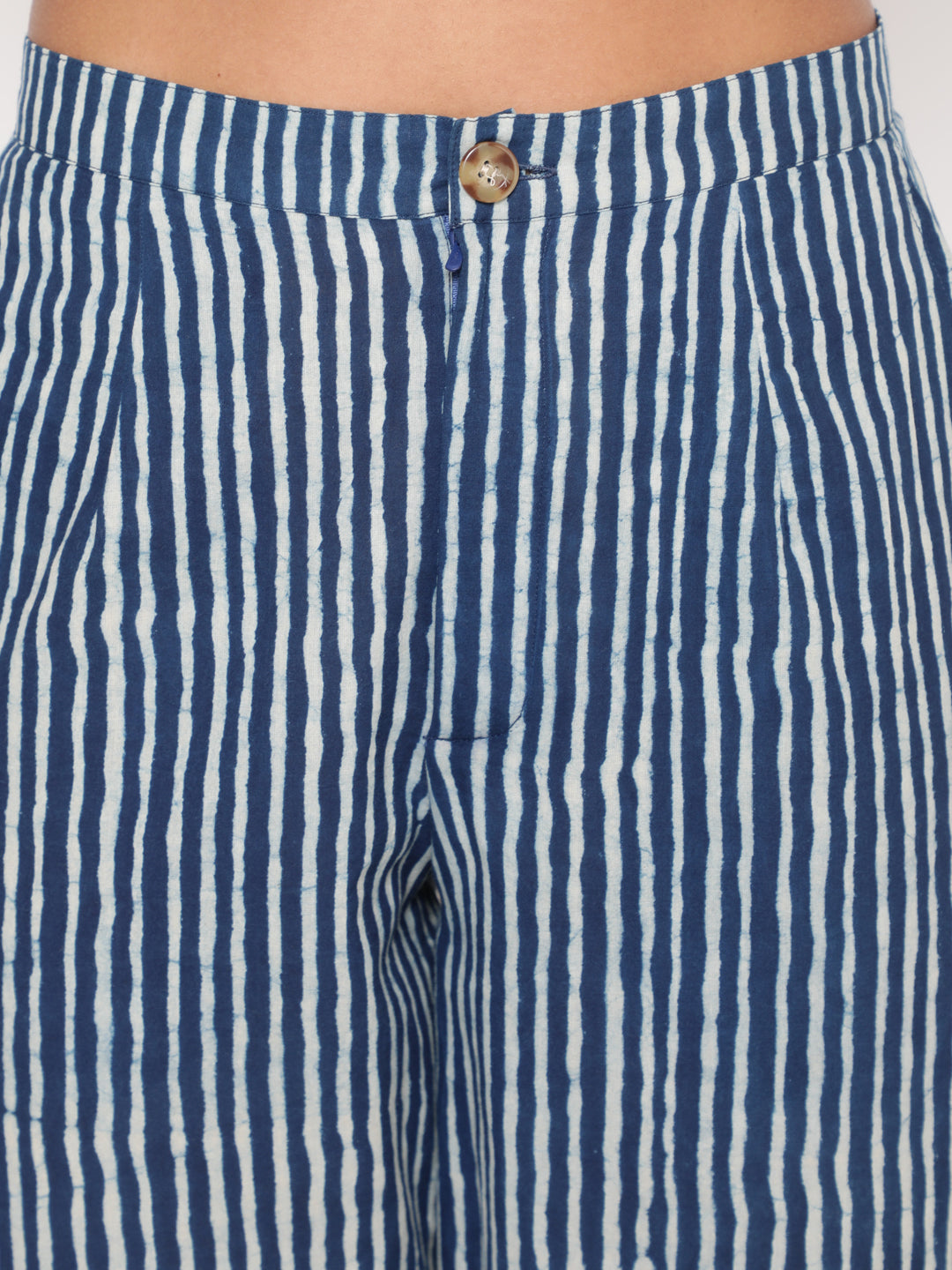 Indigo Printed Cotton Shirt Collar Kurta Pant Set