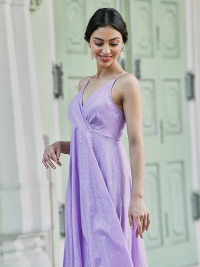 Lavender Lurex Strappy Tiered Dress