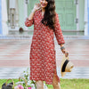 Rust Cotton Printed Straight Kurta