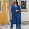 Royal Blue Embroidered Kurta Pant Set With Dupatta