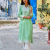 Mint Green Cotton Embroidered Straight Kurta