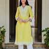 Melon Yellow Cotton Embroidered Straight Kurta