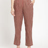 Dark Brown Cotton Striped Straight Pant