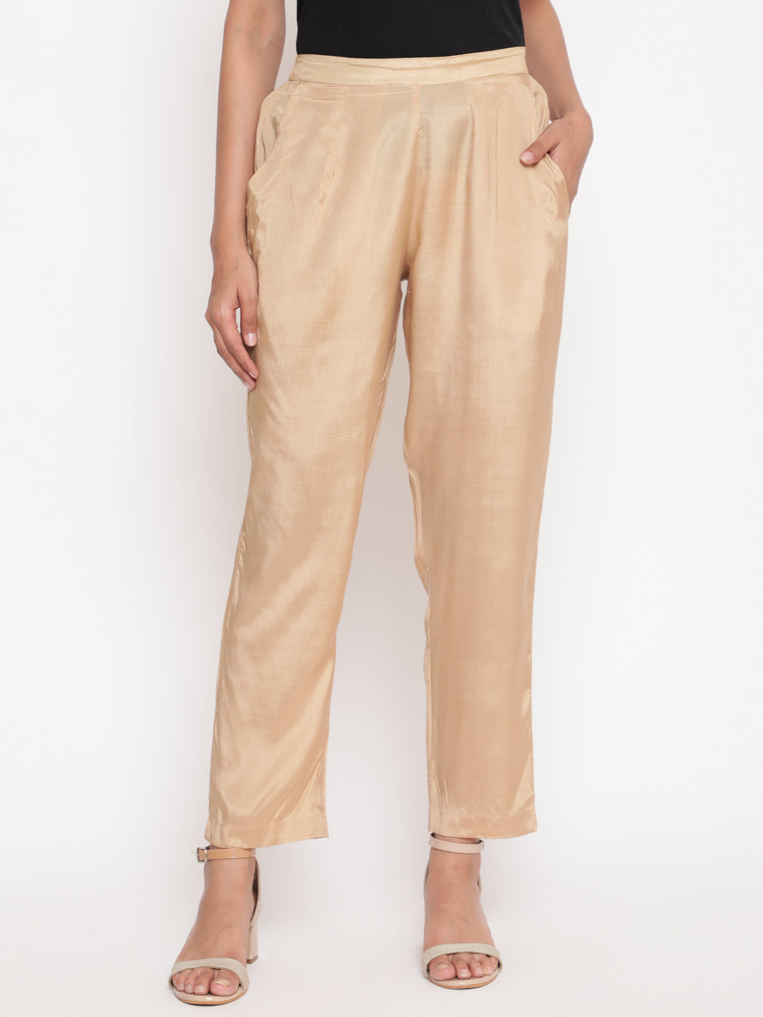 Gold Solid Straight Fit Shantoon Pant