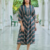 Green Cotton Printed Tie Up Dress