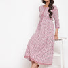 White And Pink Cotton Floral Flared Dress