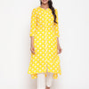Yellow Printed Mandarin Collar High Low Kurta
