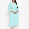 Sky Blue Embroidered Cotton Straight Fit Kurta