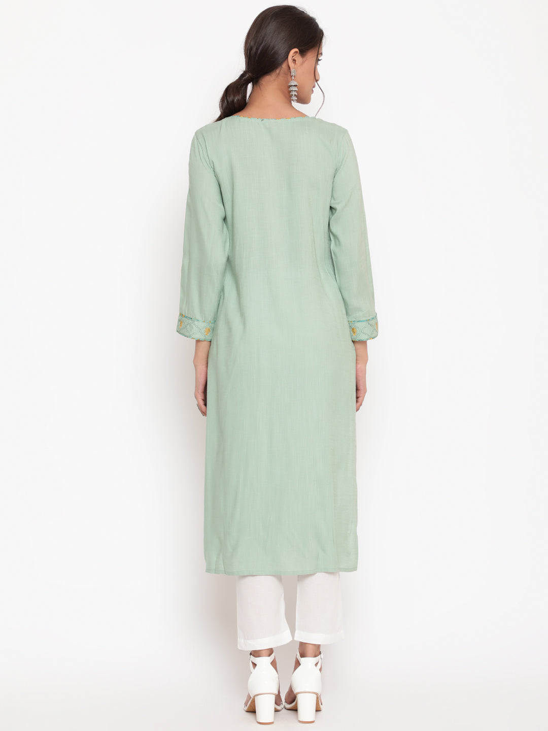 Sage Green Embroidered A Line Casual Kurta