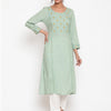 Sage Green Embroidered A-Line Casual Kurta