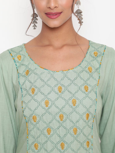 Sage Green Embroidered A Line Casual Kurta