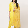 Yellow Embroidered Kurta Pant Set With Dupatta