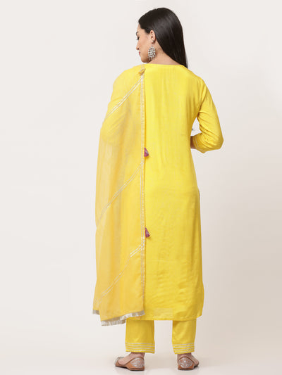 Yellow Embroidered Kurta Pant Set With Dupatta