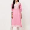 Pastel Pink Cotton Embroidered Straight Kurta