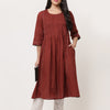 Wine Cotton Pintuck Designer A-Line Kurta