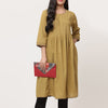 Olive Green Cotton Pintuck Designer A-Line Kurta
