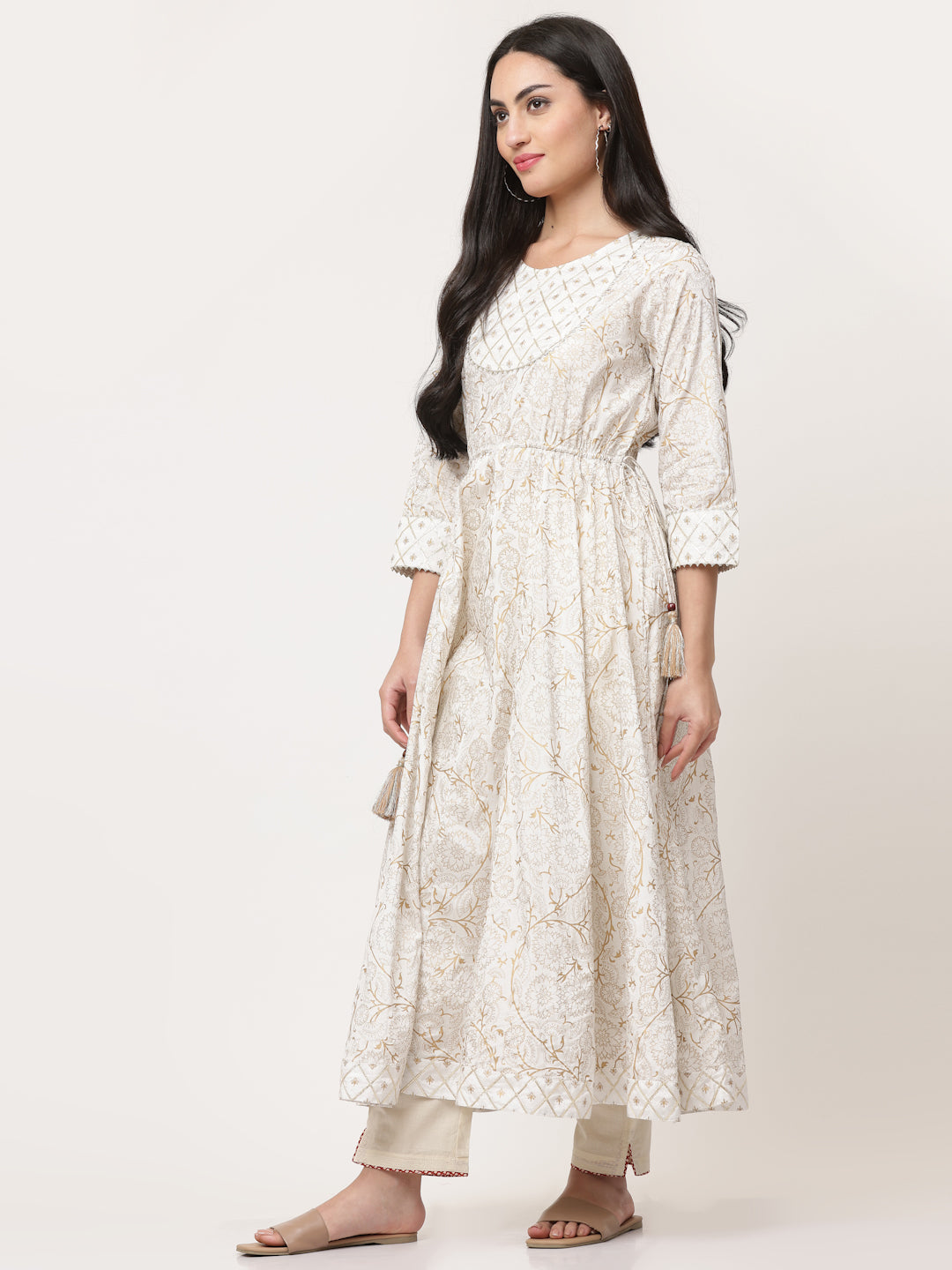 Off White Printed Designer Anarkali Kurta Dress