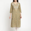 Olive Green Cotton Embroidered Straight Kurta Pant Set