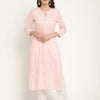 Pink Cotton Embroidered A-Line Kurta