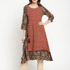 Rust Block Printed A-Line Kurta