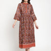Rust Cotton Printed Flared Dress