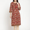 Rust Cotton Printed Straight Kurta