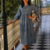 Indigo Cotton Striped Printed Designer Dress