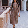 Beige Rust Cotton Block Printed Dress