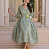 Sage Green Cotton Pleated Flared Dress