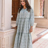 Sage Green Cotton Pintuck Flared Tiered Dress