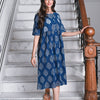 Indigo Cotton Printed Knee Length Dress