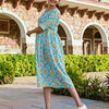 Mint Ikat Printed Knee Length Designer Dress