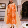 Orange Peach Chanderi Silk Anarkali Suit Set With Organza Dupatta