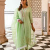 Mint Embroidered Kurta Pant Set With Organza Dupatta