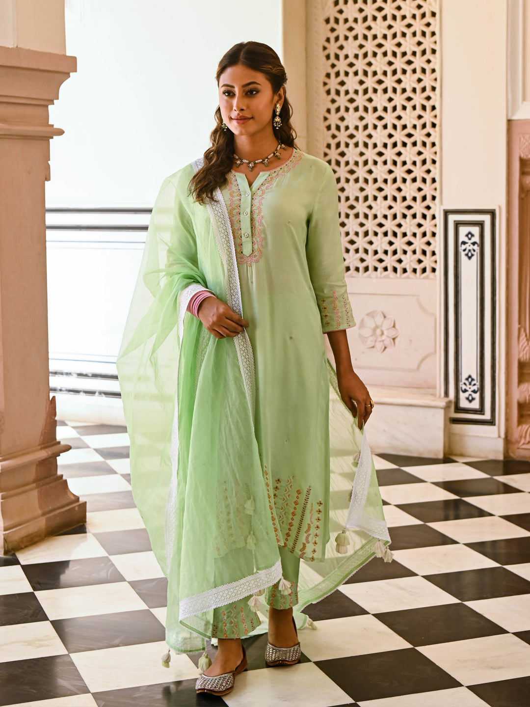 Embroidered Cotton Green Straight Salwar Suit
