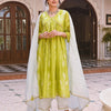 Shibori Printed Designer Chanderi Silk Green Kurta Pant With Detailed Dupatta