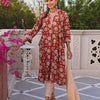 Rust Cotton Block Printed A-Line Kurta