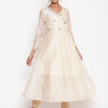 Off White Silk Chanderi Ethnic Motif Embroidered Angrakha Kurta