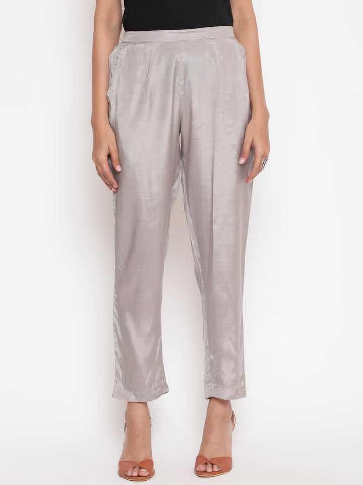 Silver Solid Straight Fit Shantoon Pant