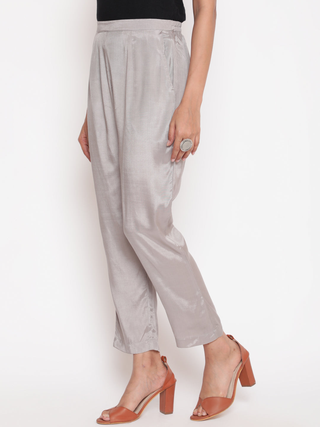 Silver Solid Straight Fit Shantoon Pant