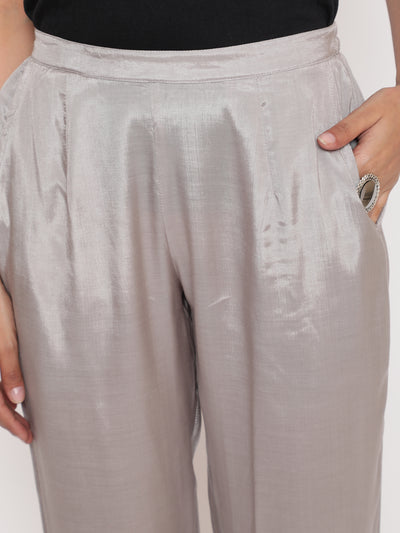 Silver Solid Straight Fit Shantoon Pant