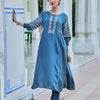 Turquoise Embroidered A Line Kurta Pant Set