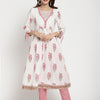 White Cotton Block Printed Anarkali Dress