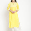 Yellow Cotton Embroidered Straight Kurta