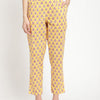 Yellow Cotton Printed Straight Pant